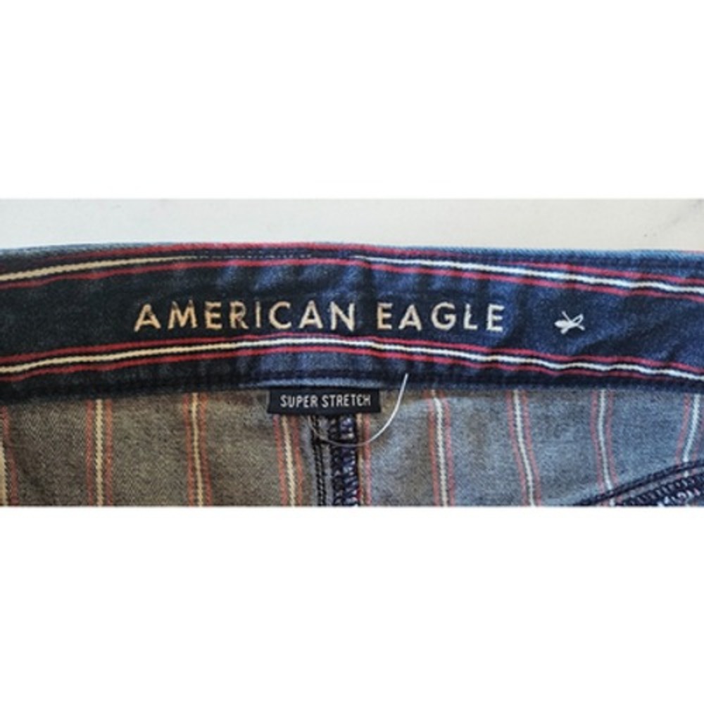 AE Striped Denim Mini Skirt 4 Navy Blue Red High Rise Beachy Nautical Preppy - Picture 3 of 8